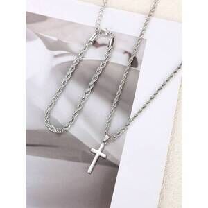 Men's Jewelry Minimalist Twisted Chain Cross Necklace And Bracelet Su Gift